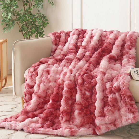Faux Fur Throw Blanket, Soft Cozy Plush Fleece Twin (60" x 80") Tie Dye magenta - Picture 4 of 5